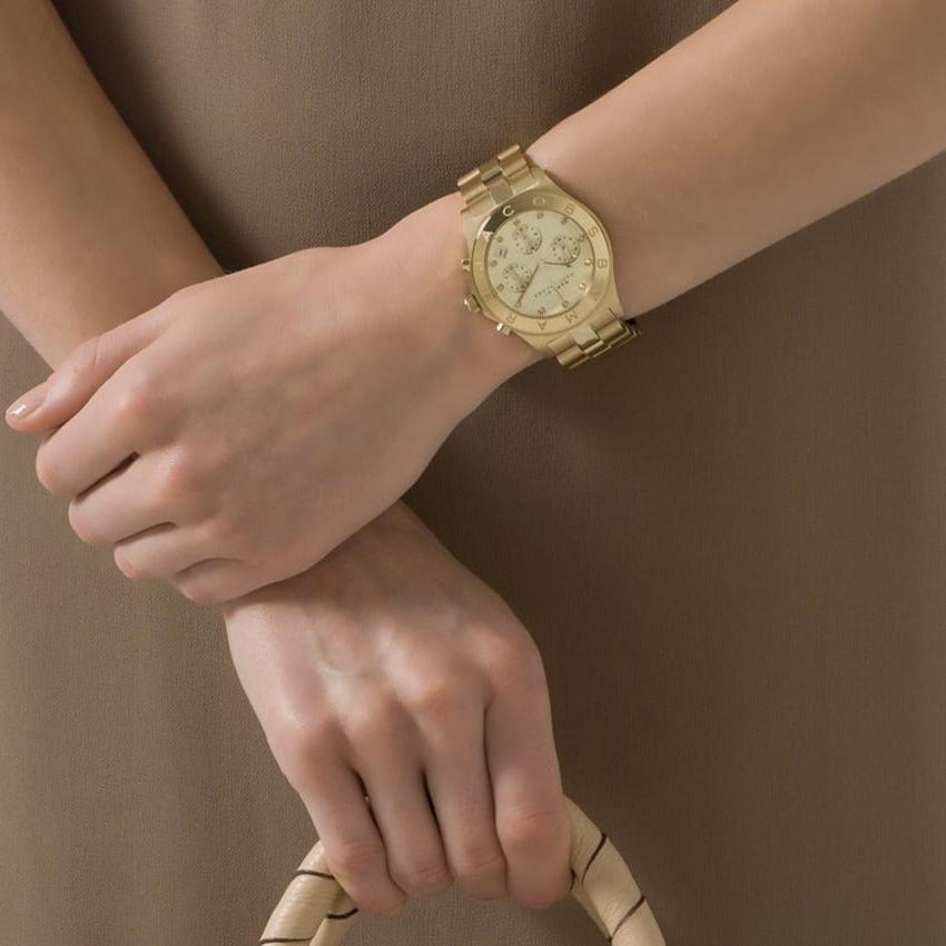 Marc Jacobs Blade Chronograph Gold Dial Gold Steel Strap Watch for Women - MBM3101
