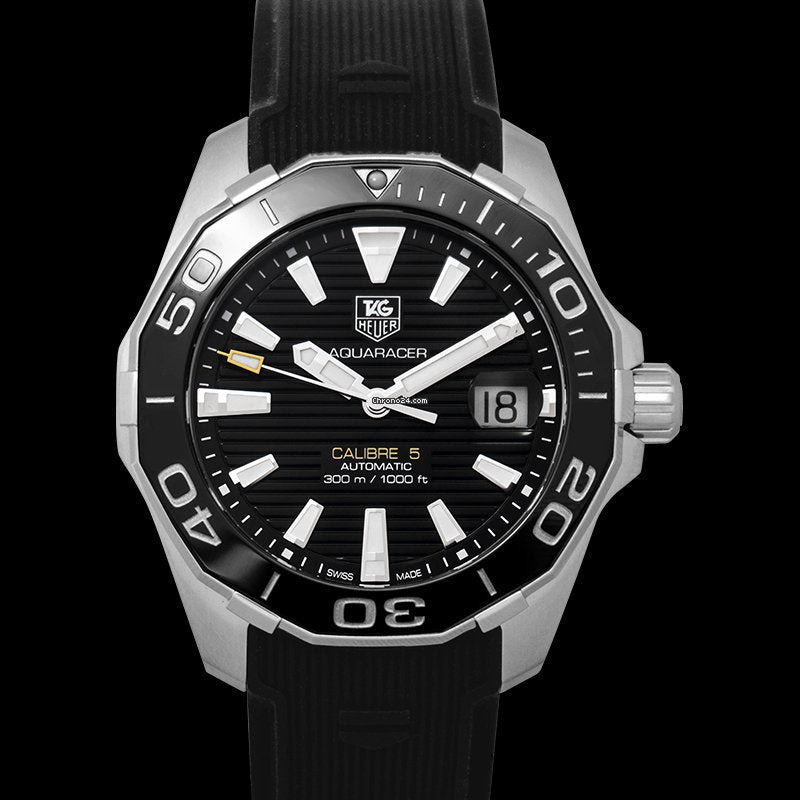 Tag Heuer Aquaracer Calibre 5 Automatic Black Dial Black Rubber Strap Watch for Men - WAY211A.FT6151