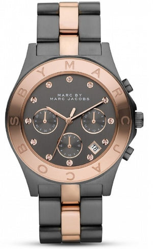 Marc Jacobs Blade Chronograph Grey Dial Two Tone Steel Strap Watch for Women - MBM8583
