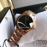 Tissot T Wave Black Dial Rose Gold Steel Strap Watch For Women - T112.210.33.051.00