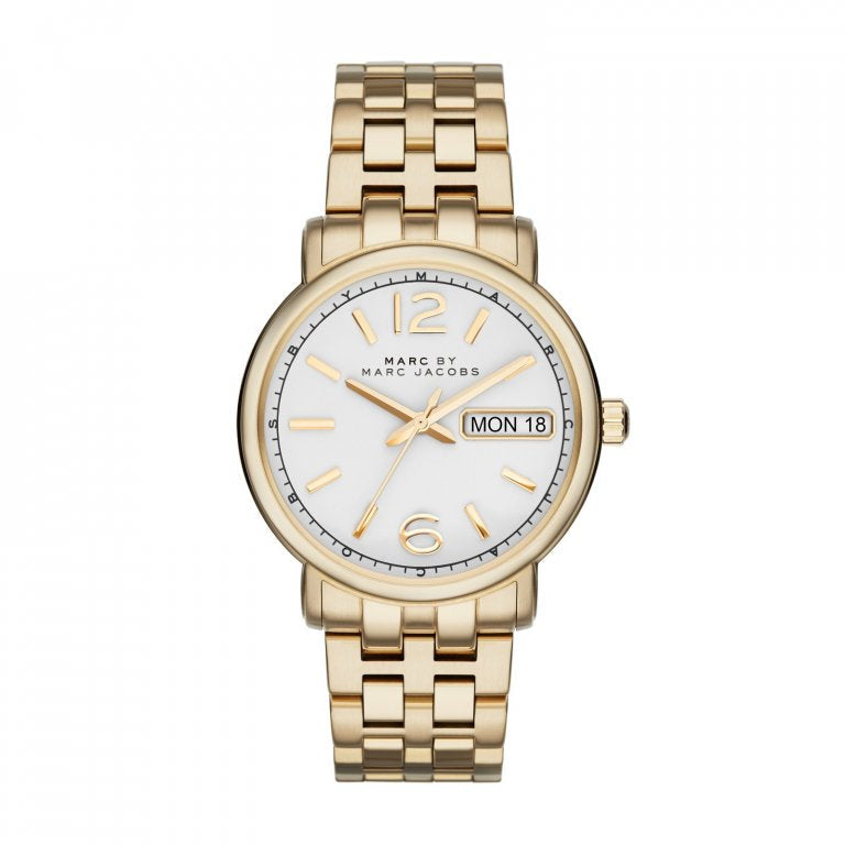 Marc Jacobs Fergus White Dial Gold Steel Strap Watch for Women - MBM8647