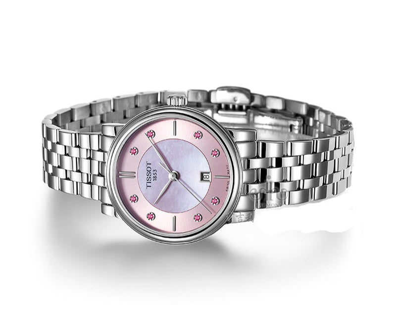 Tissot T Classic Carson Premium Lady Mother of Pearl Pink Dial Silver Steel Strap Watch For Women - T122.210.11.159.00