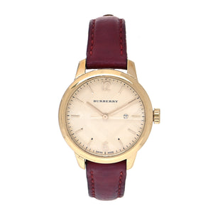 Burberry The Classic Gold Dial Red Leather Strap Watch for Women - BU10102