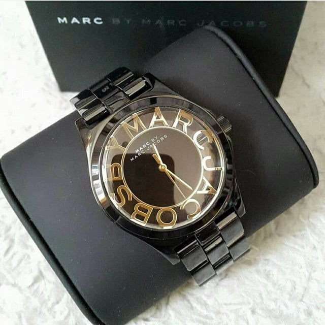 Marc Jacobs Henry Transparent Black Dial Black Steel Strap Watch for Women - MBM3255