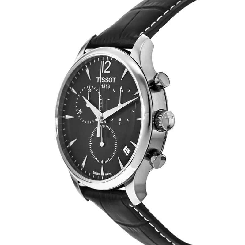 Tissot T Classic Tradition Chronograph Black Dial Black Leather Strap Watch For Men - T063.617.16.057.00
