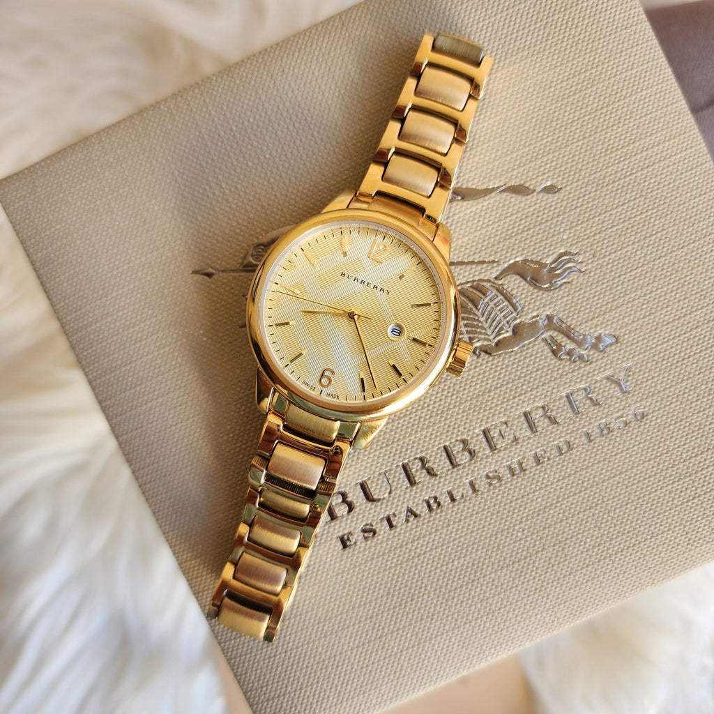 Burberry The Classic Champagne Dial Gold Steel Strap Watch for Women - BU10109