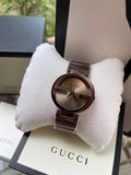 Gucci Interlocking Iconic Brown Dial Brown Leather Strap Watch For Women - YA133207
