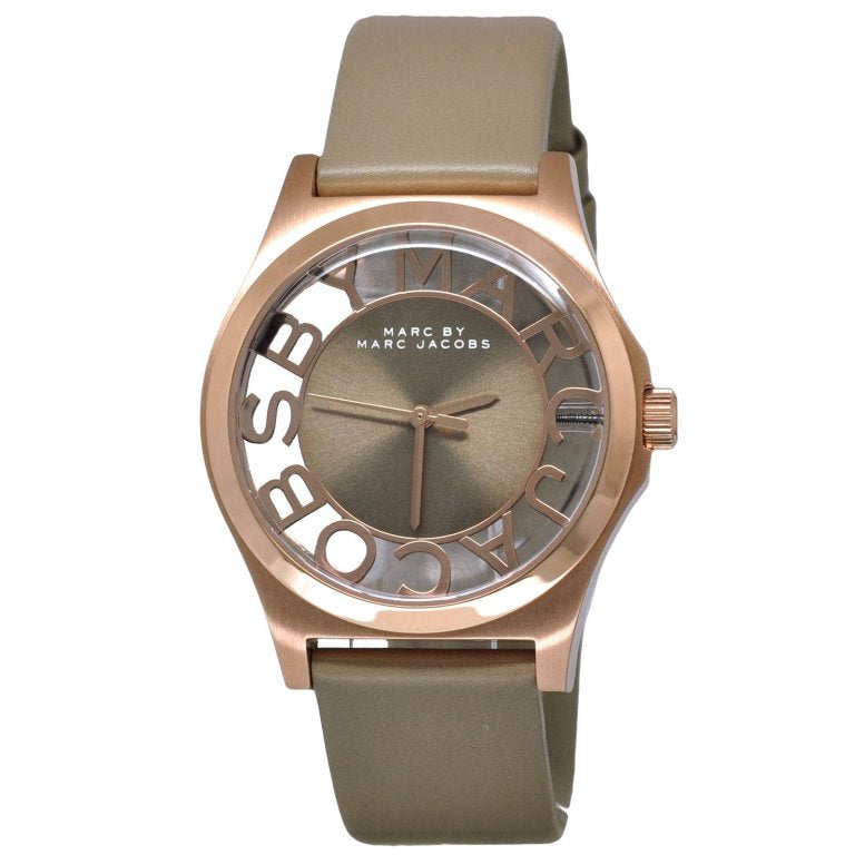 Marc Jacobs Henry Dinky Skeleton Beige Dial Beige Leather Strap Watch for Women - MBM1245