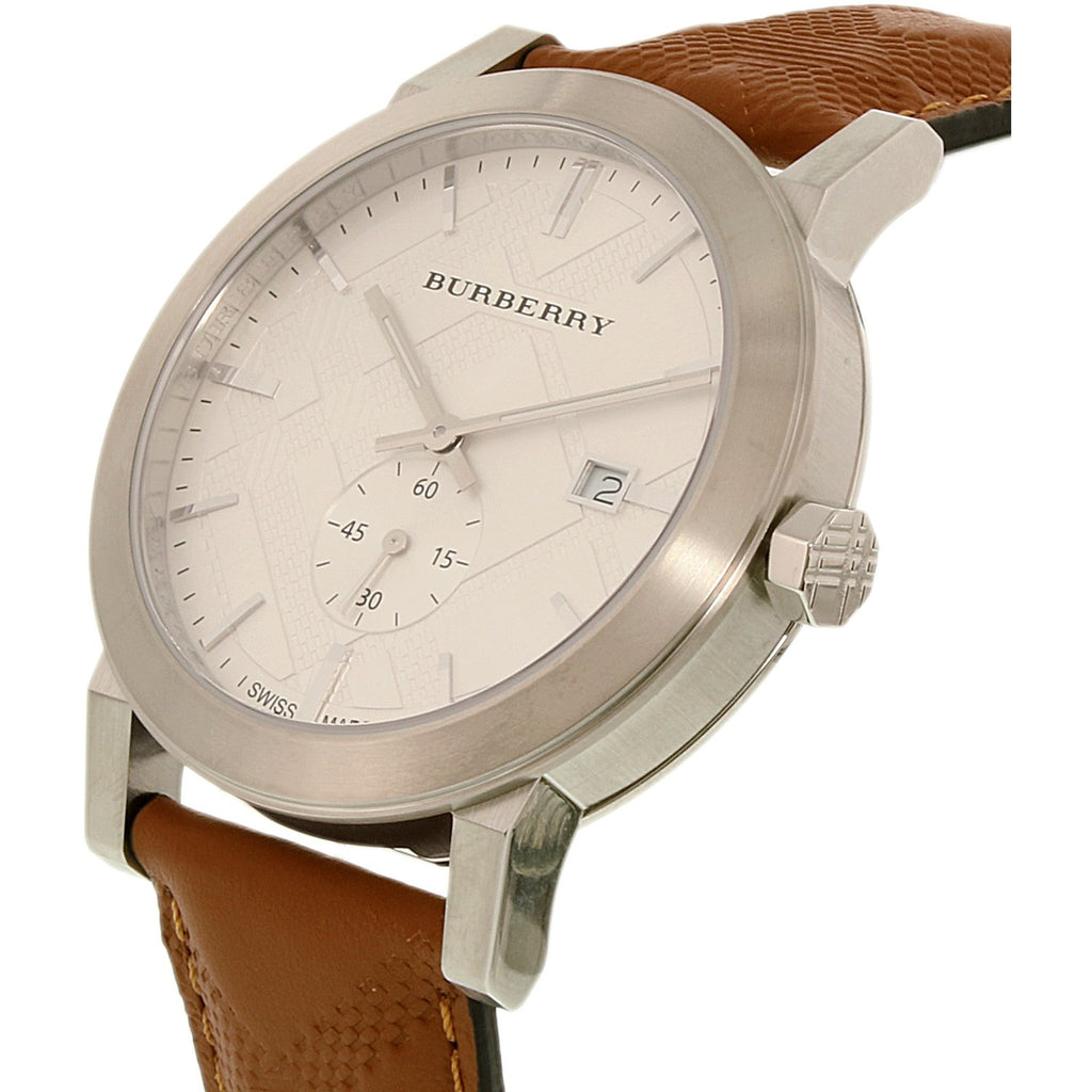 Burberry The City Silver Dial Brown Leather Strap Watch for Men - BU9904