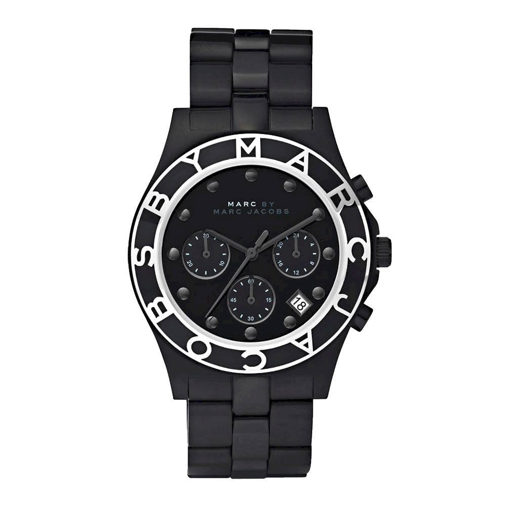 Marc Jacobs Blade Chronograph Black Dial Black Steel Strap Watch for Women - MBM3083