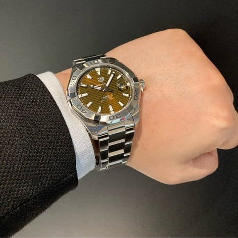 Tag Heuer Aquaracer Calibre 5 Automatic Sunray Brown Dial Silver Steel Strap Watch for Men - WAY2018.BA0927