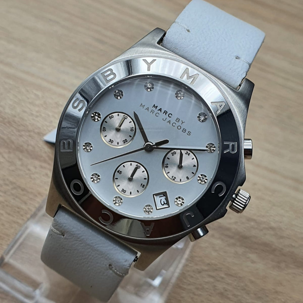 Marc Jacobs Blade White Dial White Leather Strap Watch for Women - MBM1187