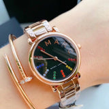 Marc Jacobs Roxy Black Dial Rose Gold Steel Strap Watch for Women - MJ3569