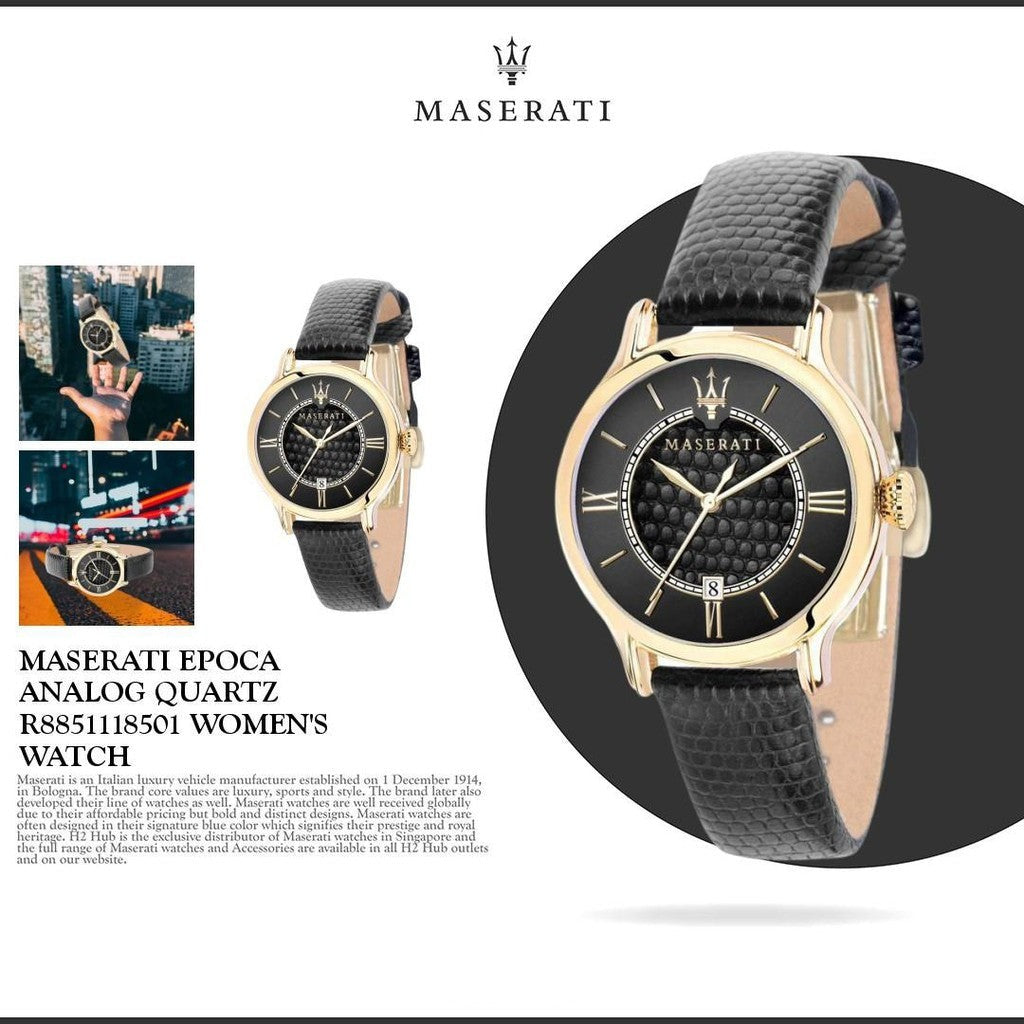 Maserati Epoca Black Dial Black Leather Strap Watch For Women - R8851118501