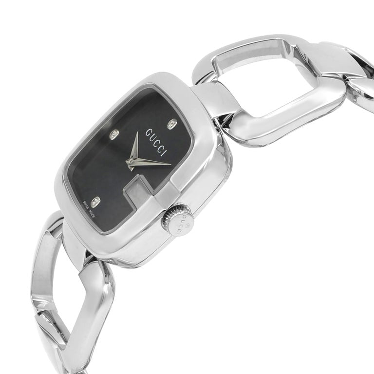 Gucci G Gucci Diamonds Black Dial Silver Steel Strap Watch For Women - YA125406