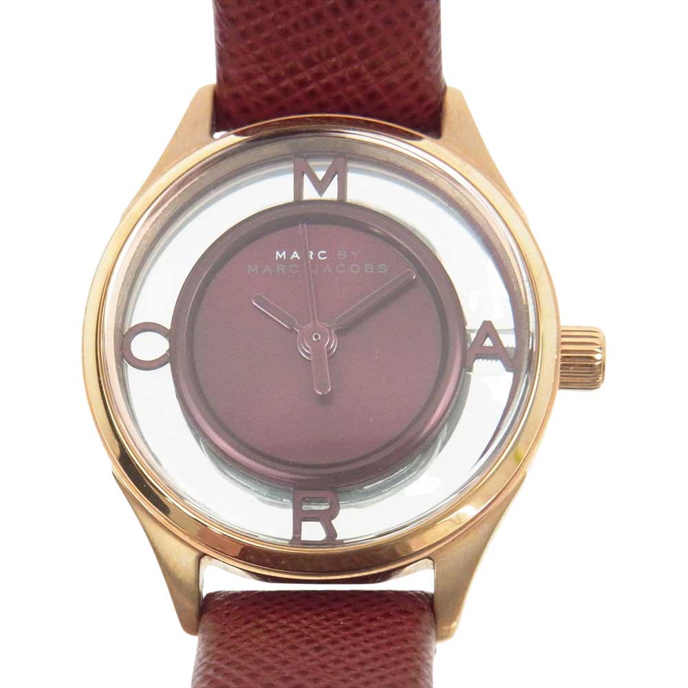 Marc Jacobs Tether Transparent Red Dial Red Leather Strap Watch for Women - MBM1377