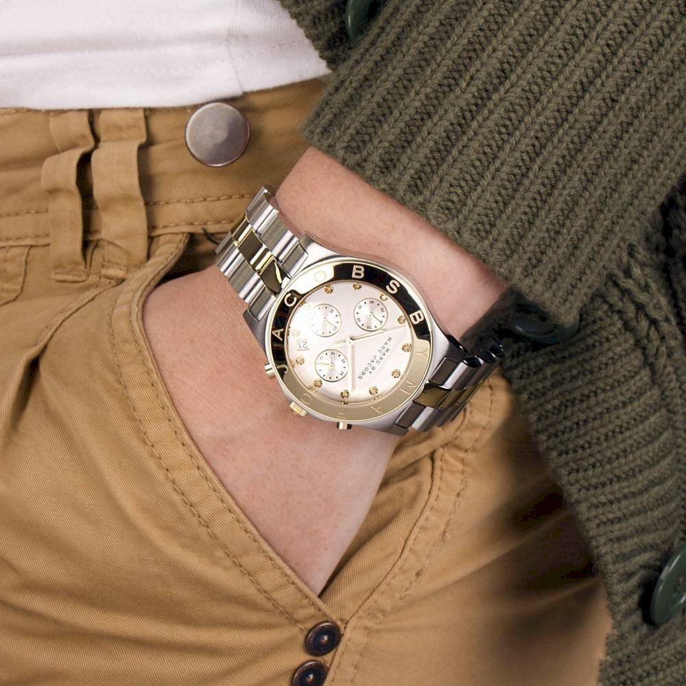 Marc Jacobs Blade Chronograph Silver Dial Two Tone Steel Strap Watch for Women - MBM3177