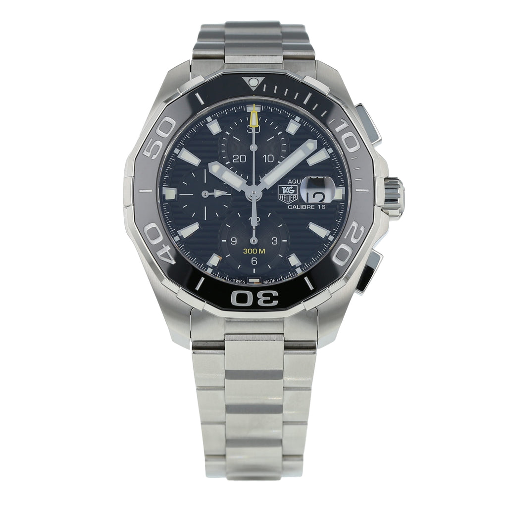 Tag Heuer Aquaracer Calibre 16 Day-Date Black Dial Silver Steel Strap Watch for Men - CAY211A.BA0927