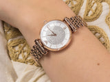 Emporio Armani T-Bar Gianni Crystal Pave Dial Rose Gold Steel Strap Watch For Women - AR11244