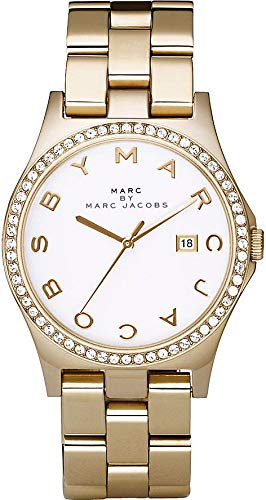 Marc Jacobs Henry Diamonds White Dial Gold Steel Strap Watch for Women - MBM3045
