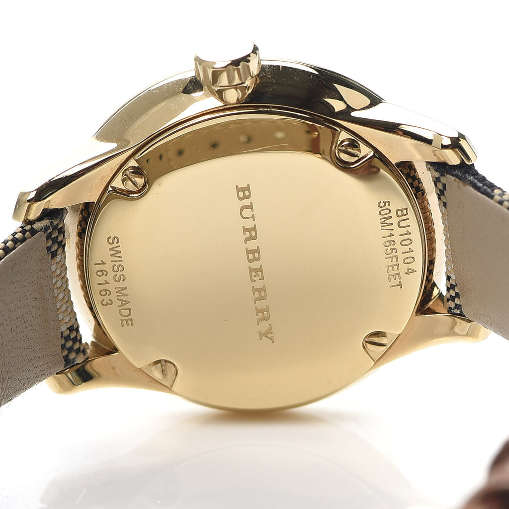 Burberry Classic Champagne Gold Dial Horseferry Leather Strap Watch for Women - BU10104