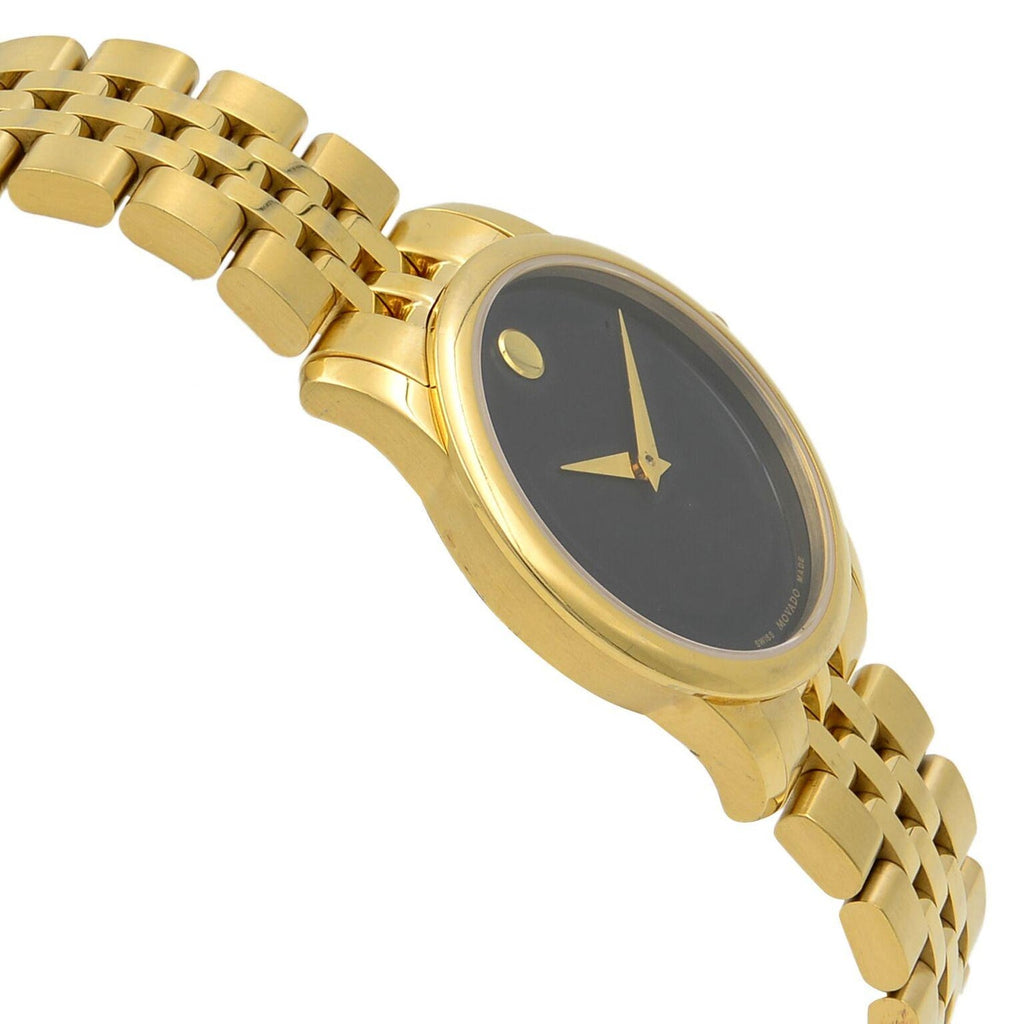 Movado Museum Classic Quartz Black Dial Gold Steel Strap Watch For Women - 0607005