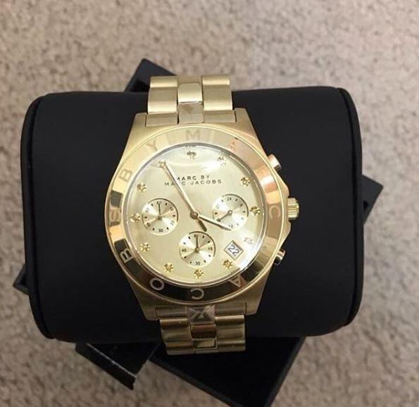Marc Jacobs Blade Chronograph Gold Dial Gold Steel Strap Watch for Women - MBM3101
