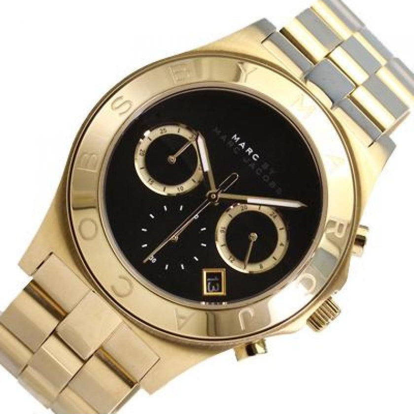 Marc Jacobs Blade Chronograph Black Dial Gold Steel Strap Watch for Women - MBM3309