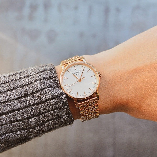 Tissot T Classic Everytime Small White Dial Rose Gold Mesh Bracelet Watch For Women - T109.210.33.031.00