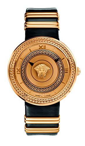 Versace V Metal Icon Gold Dial Black & Gold Strap Watch for Women - VLC030014