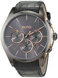 Hugo Boss Onyx Grey Dial Black Leather Strap Watch for Men - 1513366