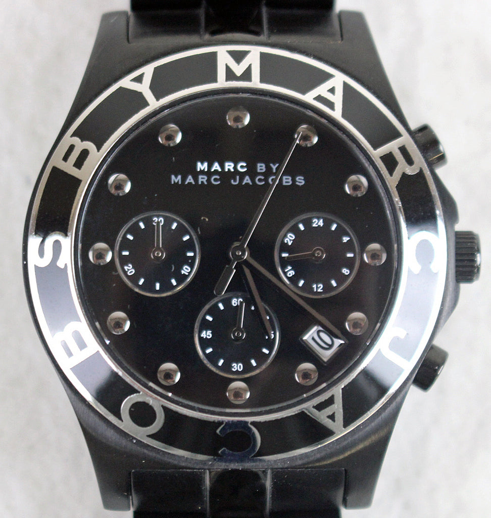 Marc Jacobs Blade Chronograph Black Dial Black Steel Strap Watch for Women - MBM3083