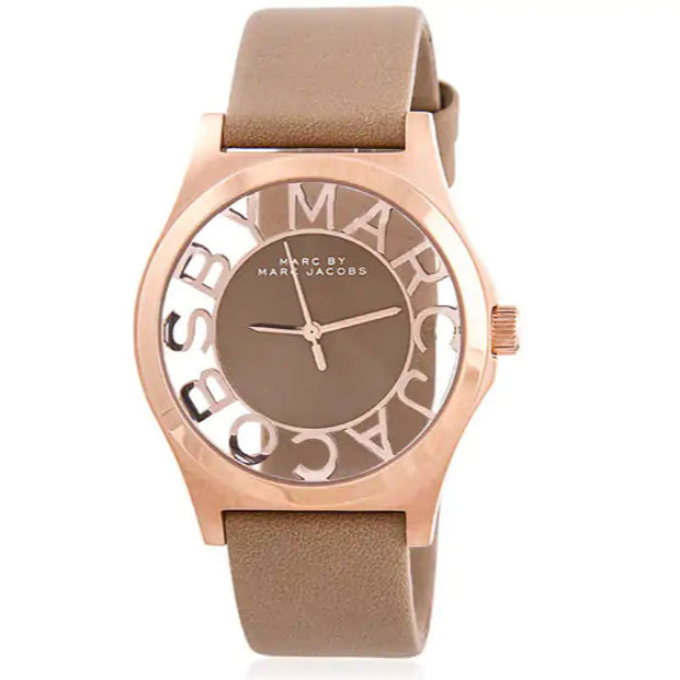 Marc Jacobs Henry Dinky Skeleton Beige Dial Beige Leather Strap Watch for Women - MBM1245