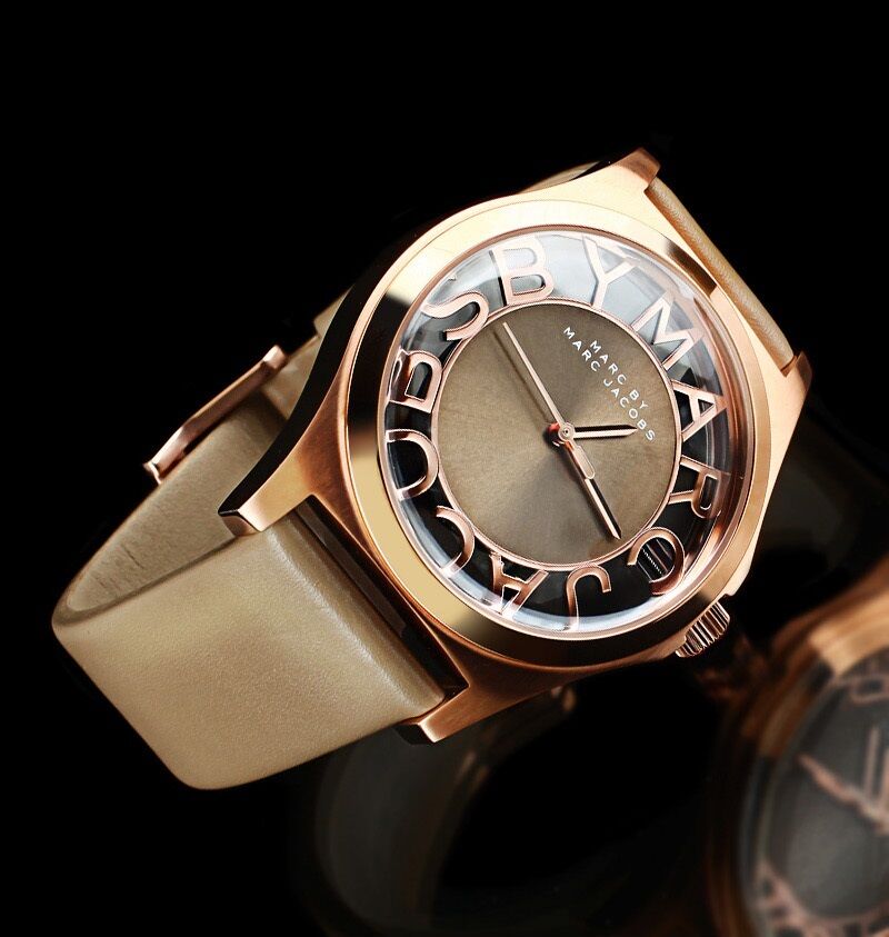 Marc Jacobs Henry Dinky Skeleton Beige Dial Beige Leather Strap Watch for Women - MBM1245