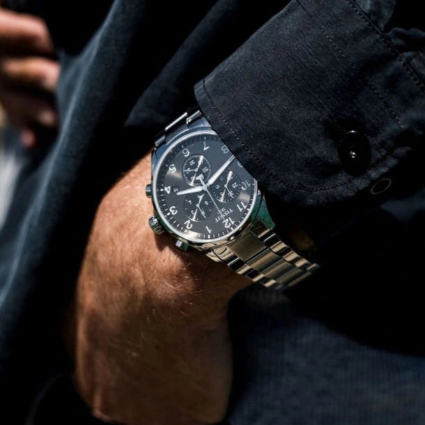 Tissot T Classic Chrono XL Black Dial Silver Steel Strap Watch For Men - T116.617.11.057.01