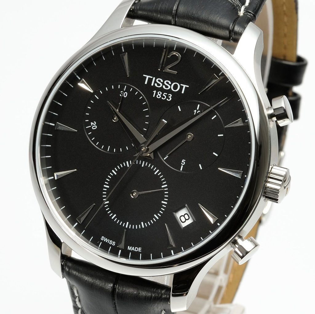 Tissot T Classic Tradition Chronograph Black Dial Black Leather Strap Watch For Men - T063.617.16.057.00