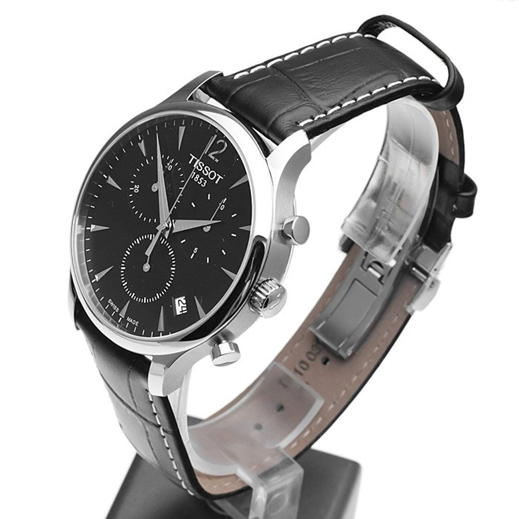 Tissot T Classic Tradition Chronograph Black Dial Black Leather Strap Watch For Men - T063.617.16.057.00