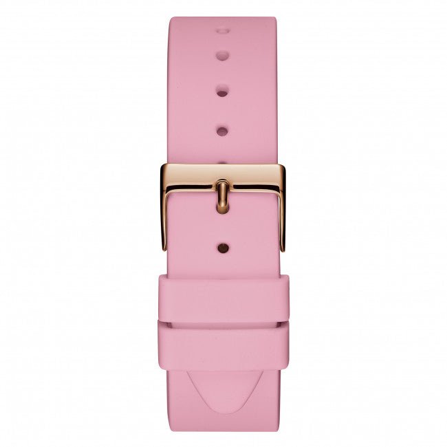 Guess Solar Rose Gold Dial Pink Rubber Strap Watch For Women - W1135L2