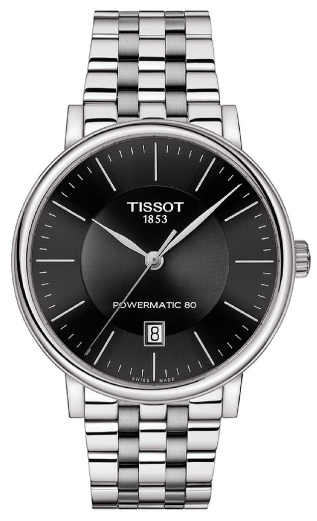 Tissot T Classic Carson Premium Powermatic 80 Black Dial Silver Steel Strap Watch For Men - T122.407.11.051.00