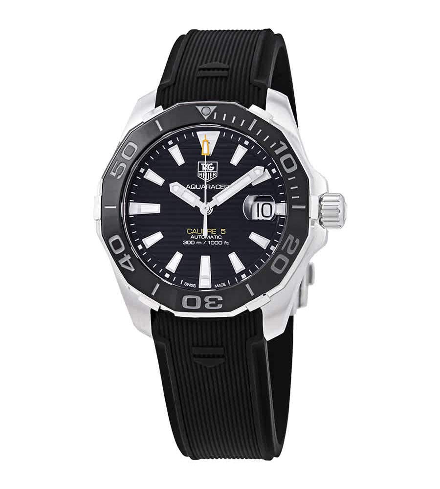 Tag Heuer Aquaracer Calibre 5 Automatic Black Dial Black Rubber Strap Watch for Men - WAY211A.FT6151