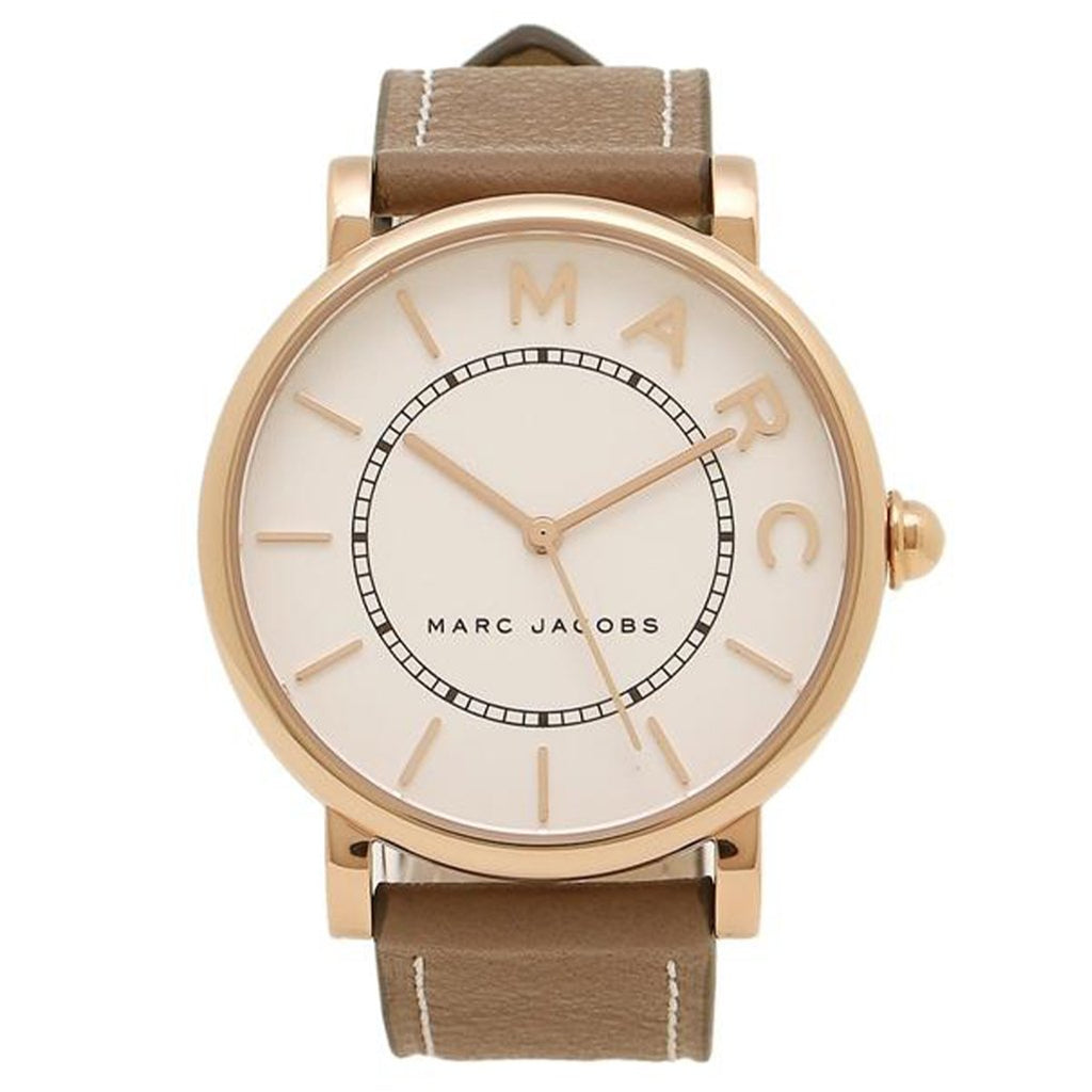 Marc Jacobs Roxy White Dial Cement Brown Leather Strap Watch for Women - MJ1533