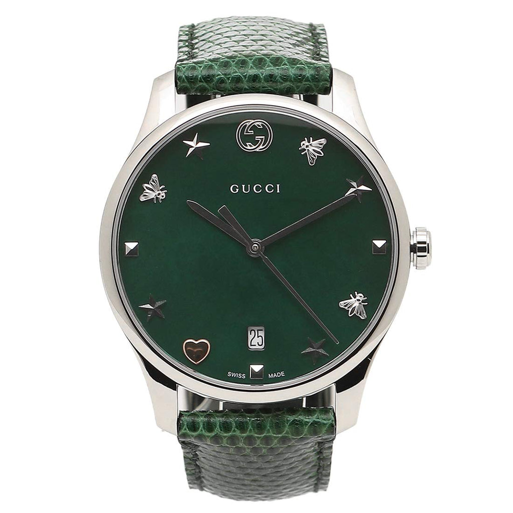 Gucci G-Timeless Mother of Pearl Green Dial Green Leather Strap Watch For Women - YA1264042