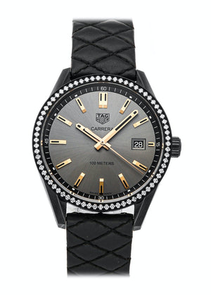 Tag Heuer Carrera Diamonds Anthracite Black Dial Black Leather Strap Watch for Women - WAR1115.FC6392