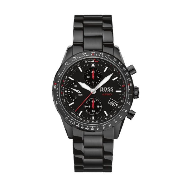 Hugo Boss Aero Black Dial Black Steel Strap Watch for Men - 1513771