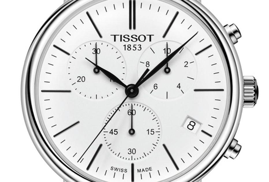 Tissot Carson Premium Chronograph White Dial Brown Leather Strap Watch For Men - T122.417.16.011.00