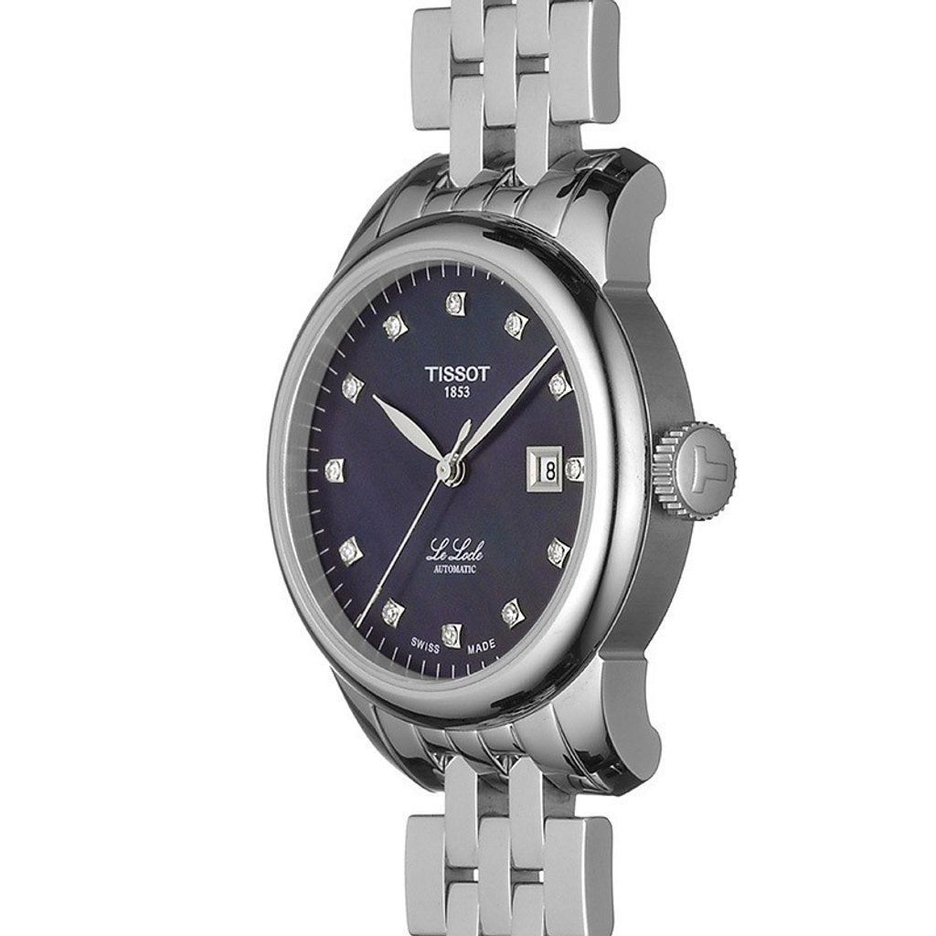 Tissot Le Locle Automatic Diamonds Mother of Pearl Black Dial Silver Steel Strap Watch For Women - T006.207.11.126.00