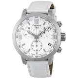 Tissot PRC 200 Chronograph White Dial White Leather Strap Watch For Men - T055.417.16.017.00