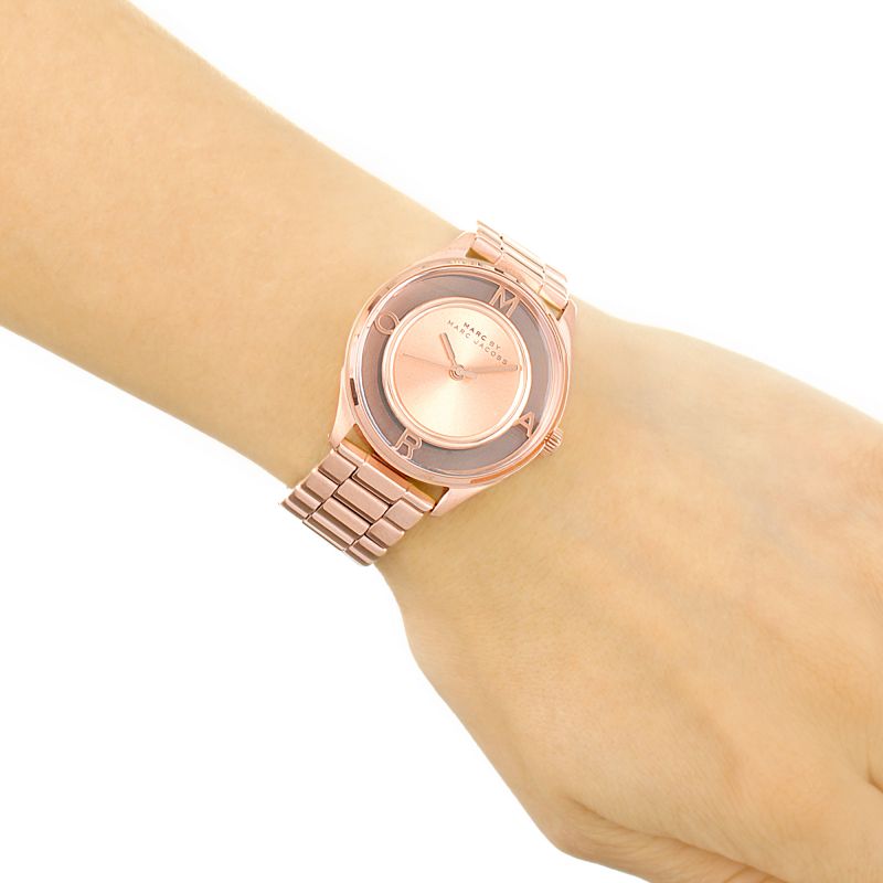 Marc Jacobs Tether Transparent Rose Gold Dial Rose Gold Steel Strap Watch for Women - MBM3414