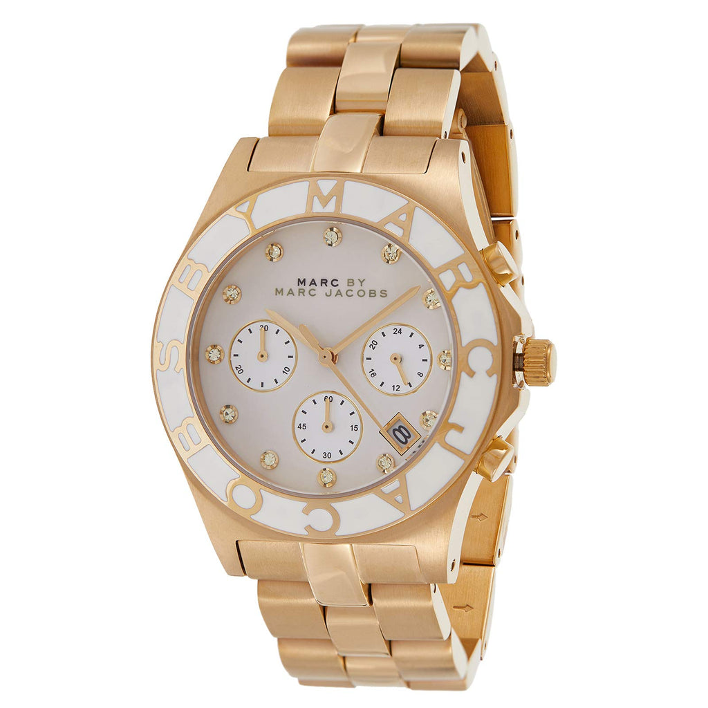 Marc Jacobs Blade Chronograph White Dial Gold Steel Strap Watch for Women - MBM3081