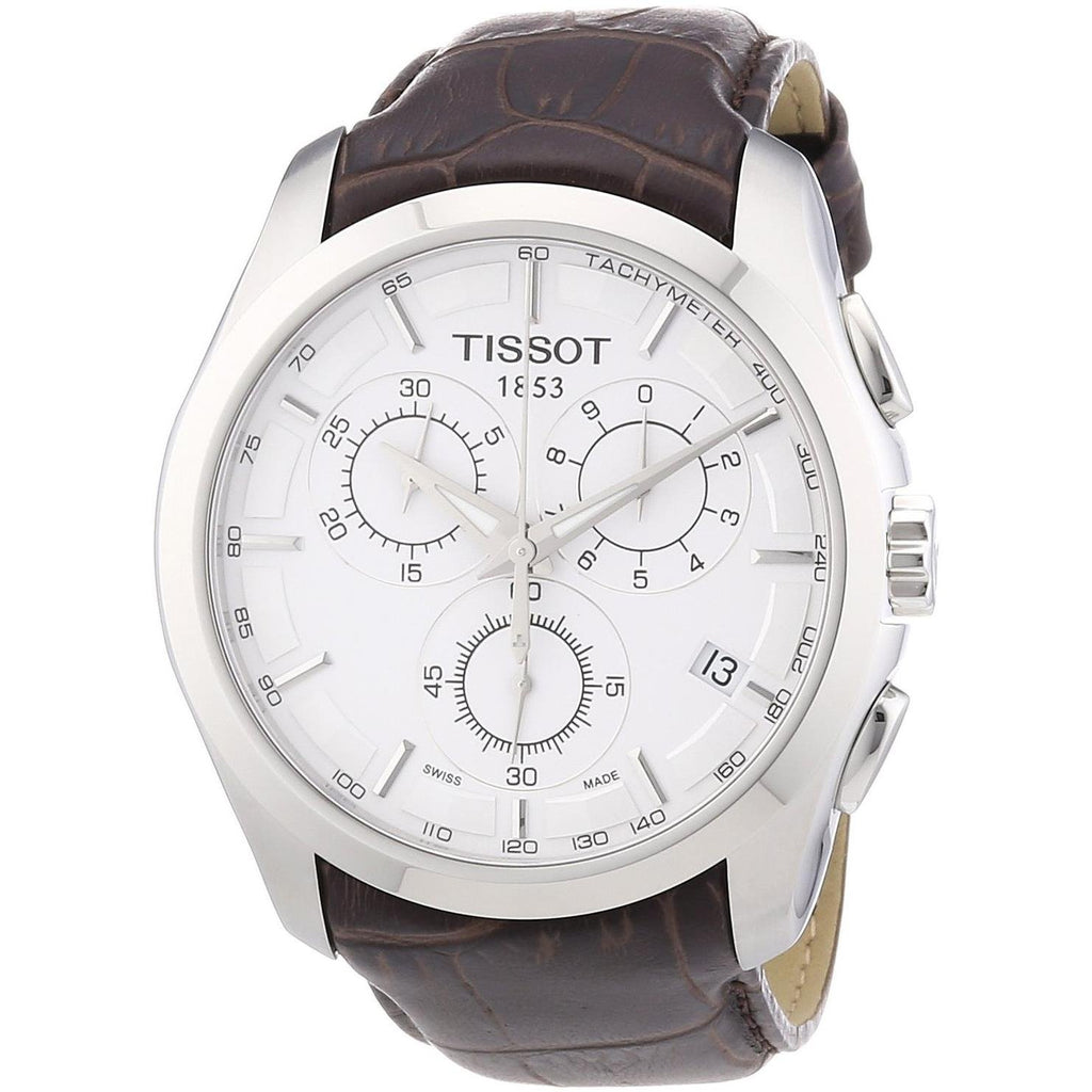 Tissot Couturier Chronograph White Dial Brown Leather Strap Watch For Men - T035.617.16.031.00